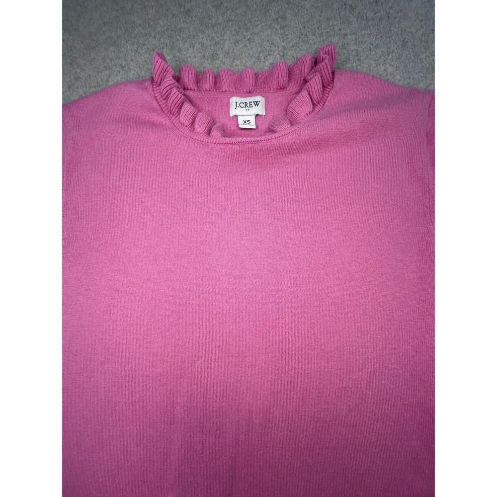 J.Crew Ruffle Neck Sweater Women XS Pink Excellent Long Sleeve Knit Pullover - Picture 2 of 5